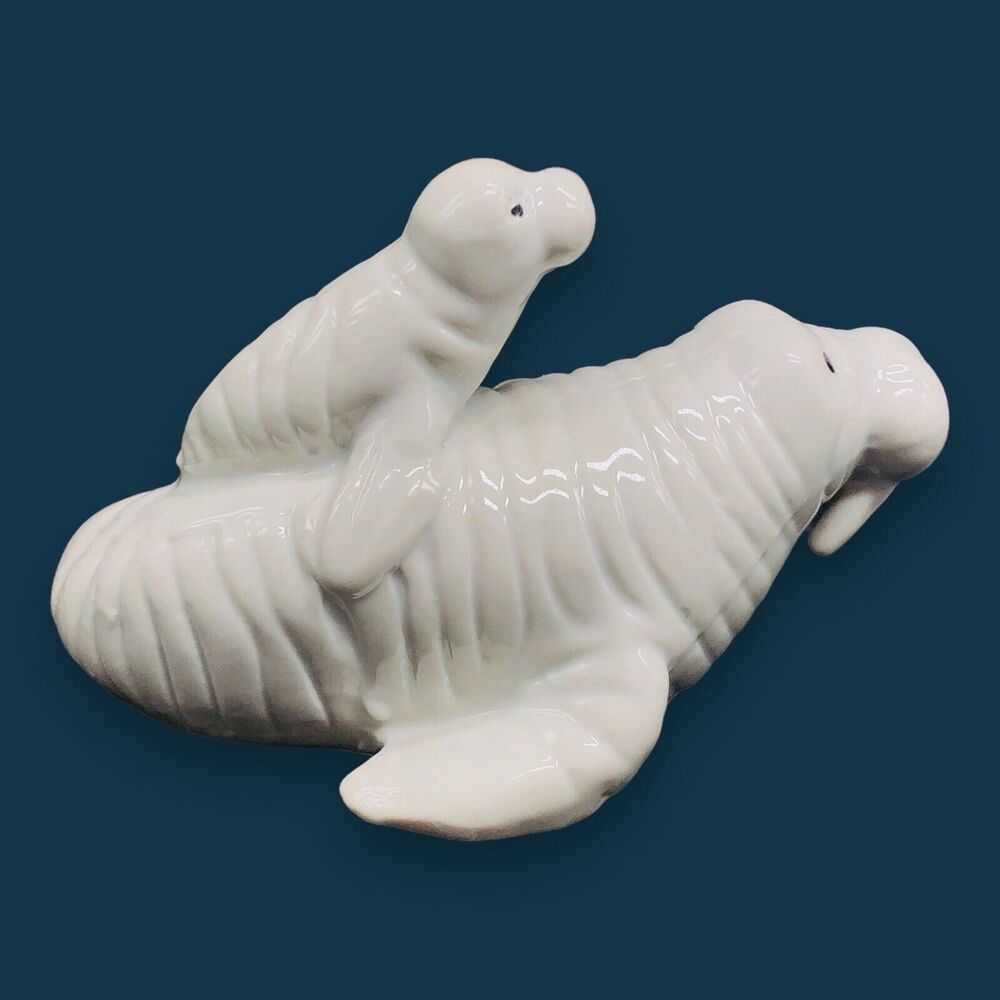 White Ceramic MOM Dad AND BABY WALRUS FIGURINE Zoo Aquarium Souvenir ￼GOT - Picture 3 of 10